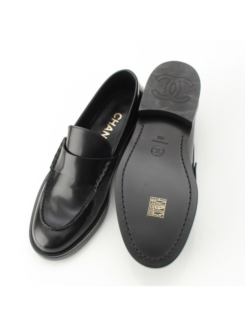 Chanel Back Logo Loafers Shoes Black 38 - Picture 5 of 10